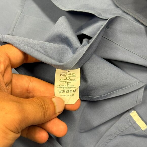 XACUS Dress Shirt Long Sleeve Button Up Stretch Made in Italy Blue 16 1/2 Large - Picture 9 of 9